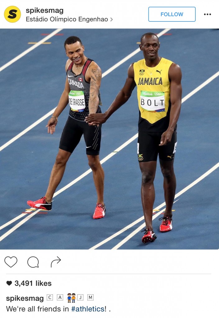 Andre De Grasse from Team Canada and Usain Bolt of Jamaica