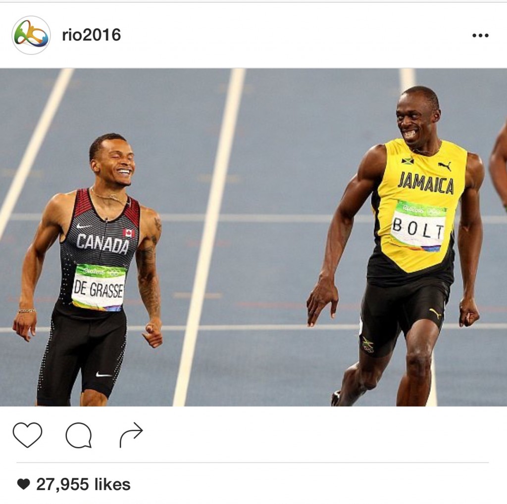 Andre De Grasse from Team Canada and Usain Bolt